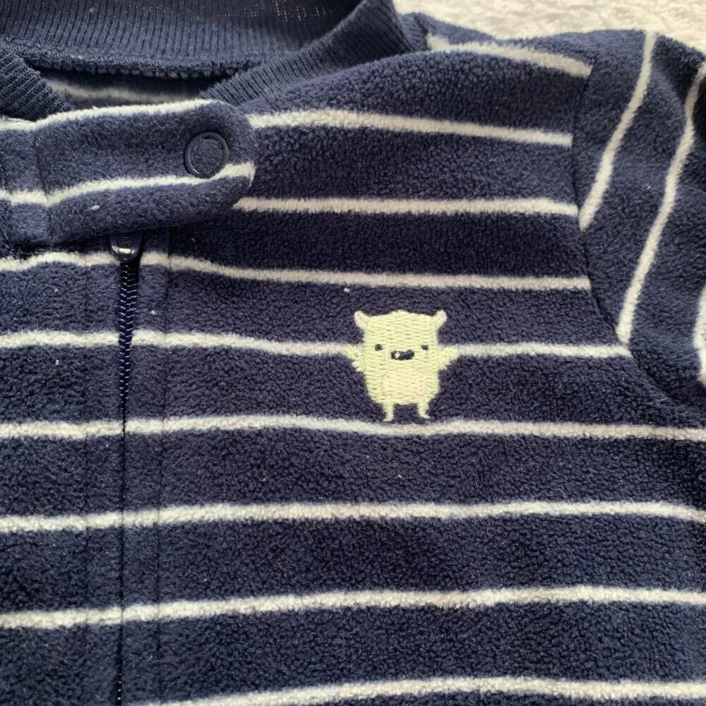 5/$25‎ Carters Baby Boy 3M Navy Striped Monster Fleece Footed Sleeper Pajamas